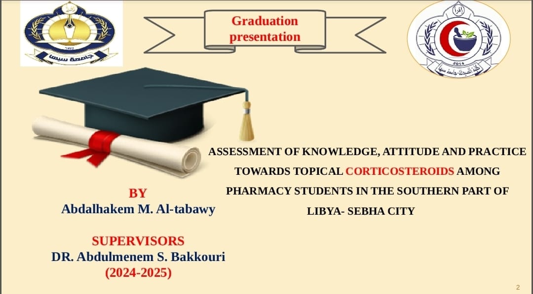 Graduation presentation slide featuring a mortarboard cap and diploma, with two logos and the heading 'Graduation presentation'.] ,