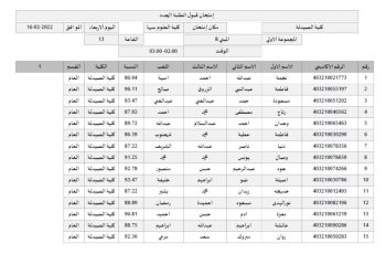 قوائم إمتحان القبول للطلبة الجدد