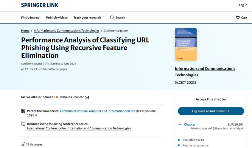 كلية تقنية المعلومات تنشر بحثا علمياً بمجلة Springer