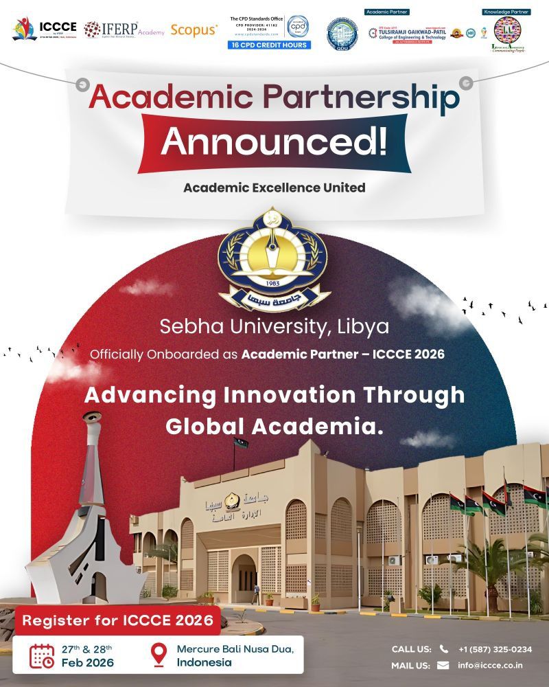 جامعـة سبـها توقّـع اتفاقيــة شراكـة أكاديميـة دوليـة وتصبـح شريــكًا رسميًــا فـي مؤتمــر ICCCE 2026